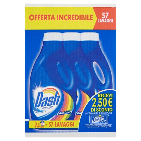 Dash Detersivo Liquido Lavatrice Salva Colore 57 Lavaggi, 3x19 Lavaggi